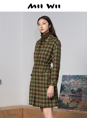 【断码清仓】末未MIIWII23冬咖绿格绒衬衫连衣裙女L234408