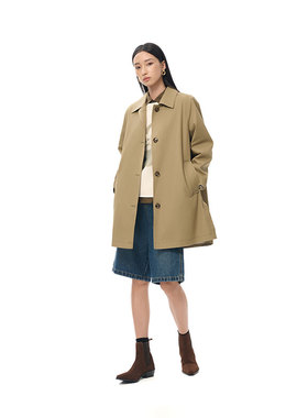 MIIWII末未25秋卡其色全棉斜纹料中长正肩外套廓形风衣女F253235
