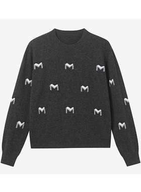 MIIWII末未25冬灰色圆领花纱针织上衣提花针织套头衫女X254506