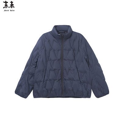 MIIWII末未25冬藏青色立领短款外套菱格纹绗缝羽绒服女R254308