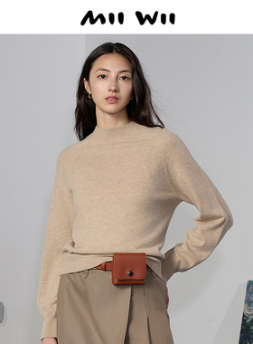 【断码清仓】末未MIIWII23冬米杏色全羊毛套头衫女X234227