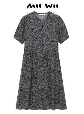末未MIIWII24夏全棉黑色碎花料连衣裙L242509女士
