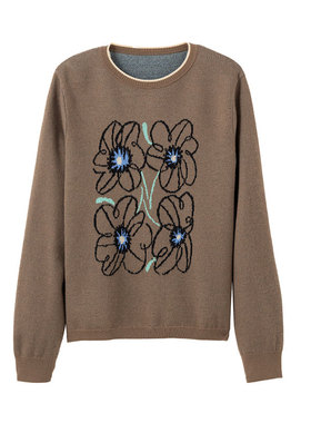 MIIWII末未24冬咖色提花针织套头衫X244232