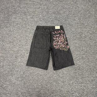 derschutze blossom V2 jorts落花刺绣牛仔裤男女宽松直筒五分裤