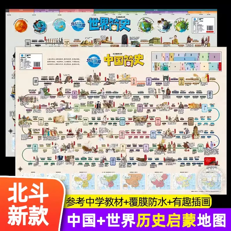中国简史和世界简史地图全2册 中小学生历史地图语文地理启蒙 儿童版 疆域变化重大时间人物战争建筑时间线轴