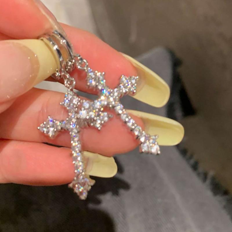 Cross earrings women十字架吊坠耳扣女镶嵌水钻时尚耳坠叠带耳环