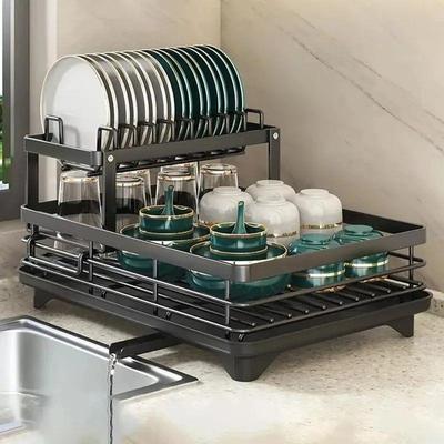 Dish Drying Rack Adjustable Kitchen Plates Organizer with Dr