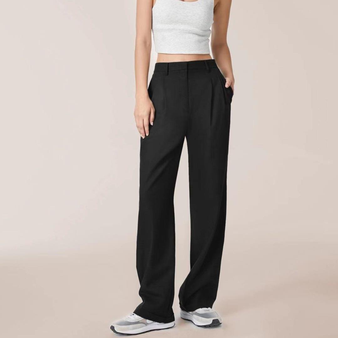 Waist belt wide leg casual suit pants for women西装裤女