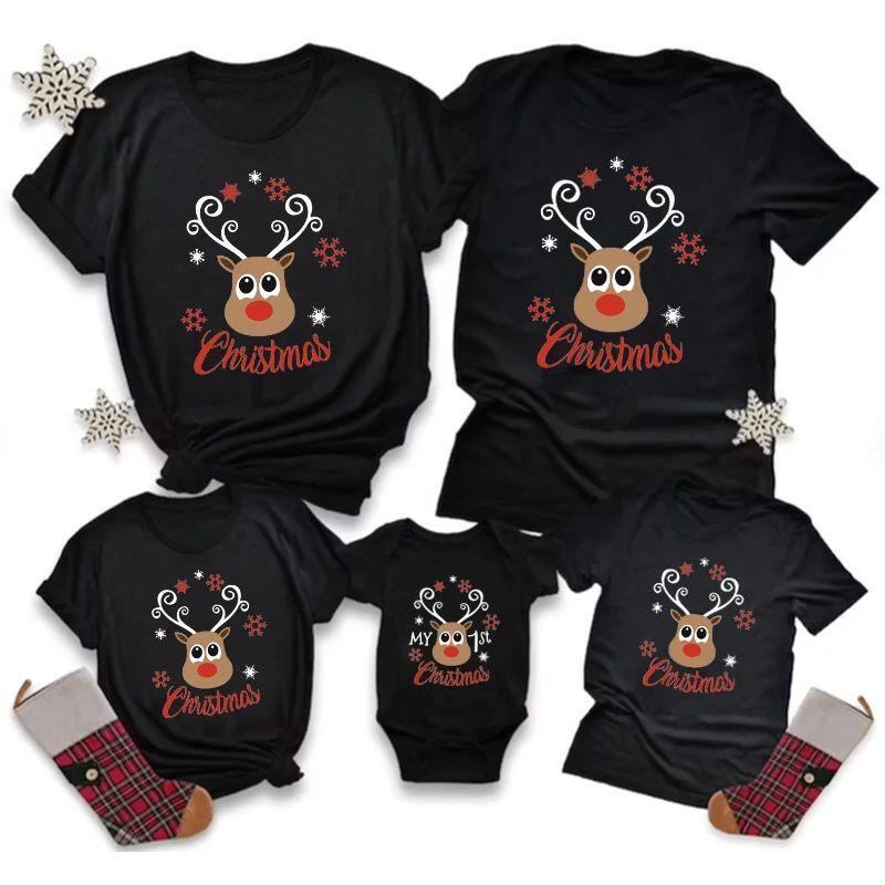 New Reindeer Family Christmas Shirts Cotton Matching Dad