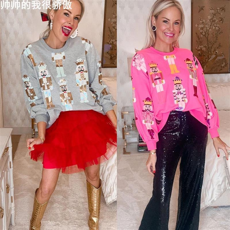 Christmas long sleeved loose hoodie top圣诞长袖宽松卫衣上衣