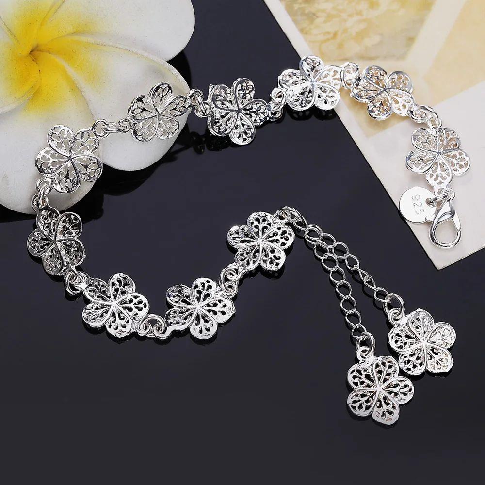 Hot sale silver color bracelet beautiful flowers for women c