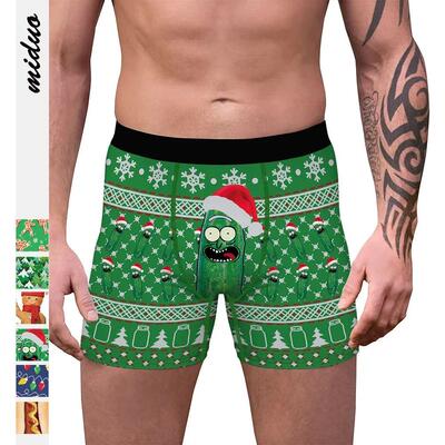 Christmas Rick Cucumber 3D Printed Mens Pouch Boxers Panties