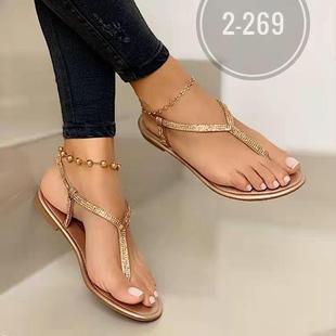summer ladies Leather Gold Flat sandals for women shoes Toe