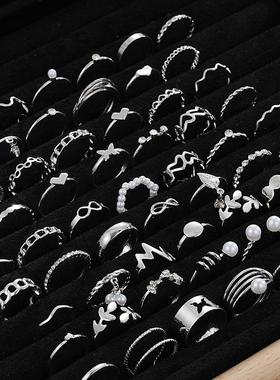 Ring 64 sets Rings跨境银色8字树叶心形珍珠镂空戒指64件套