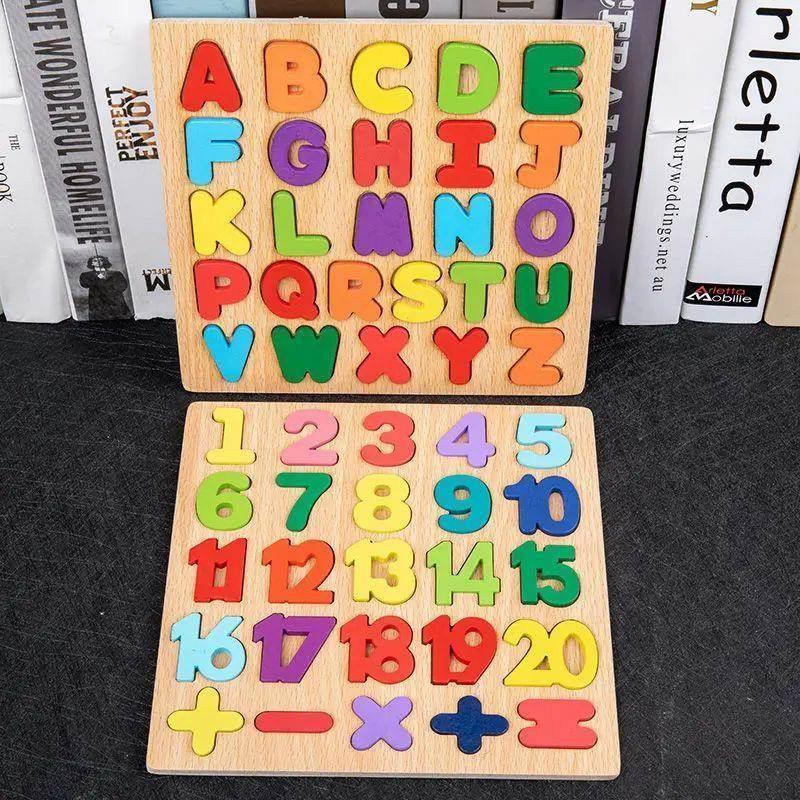Montessori Wooden Puzzle 3D Alphabet Letters Number Matching