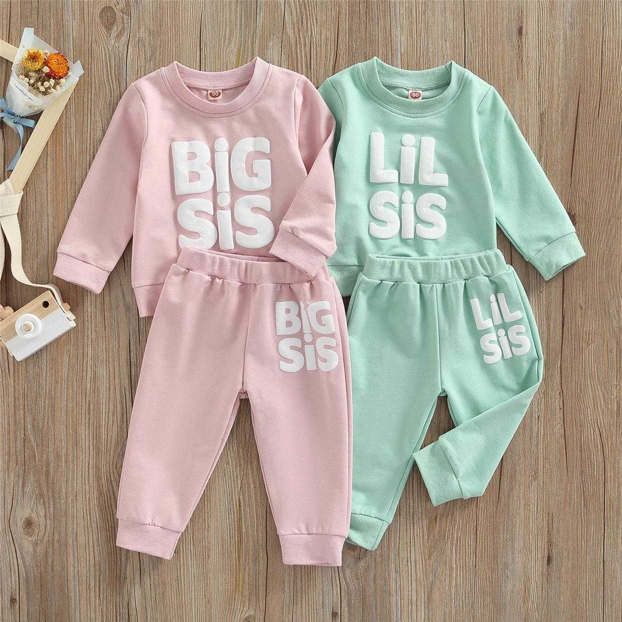 Sisters Matching 2Pcs Outfits, Letter Pattern Patchwork Long
