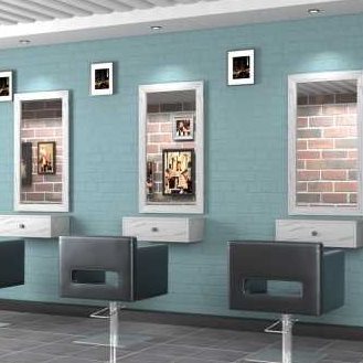 直销2023美发店镜子发廊镜台柜子台面一体挂墙理发店美发镜台壁挂