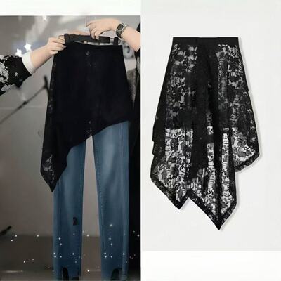 半身裙2025新款夏季韩版辣妹复古蕾丝不规则设计短裙遮臀半身裙