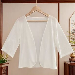宽松开衫轻薄夏天法式小坎肩罩衫配吊带裙的小外搭白色气质空调衫