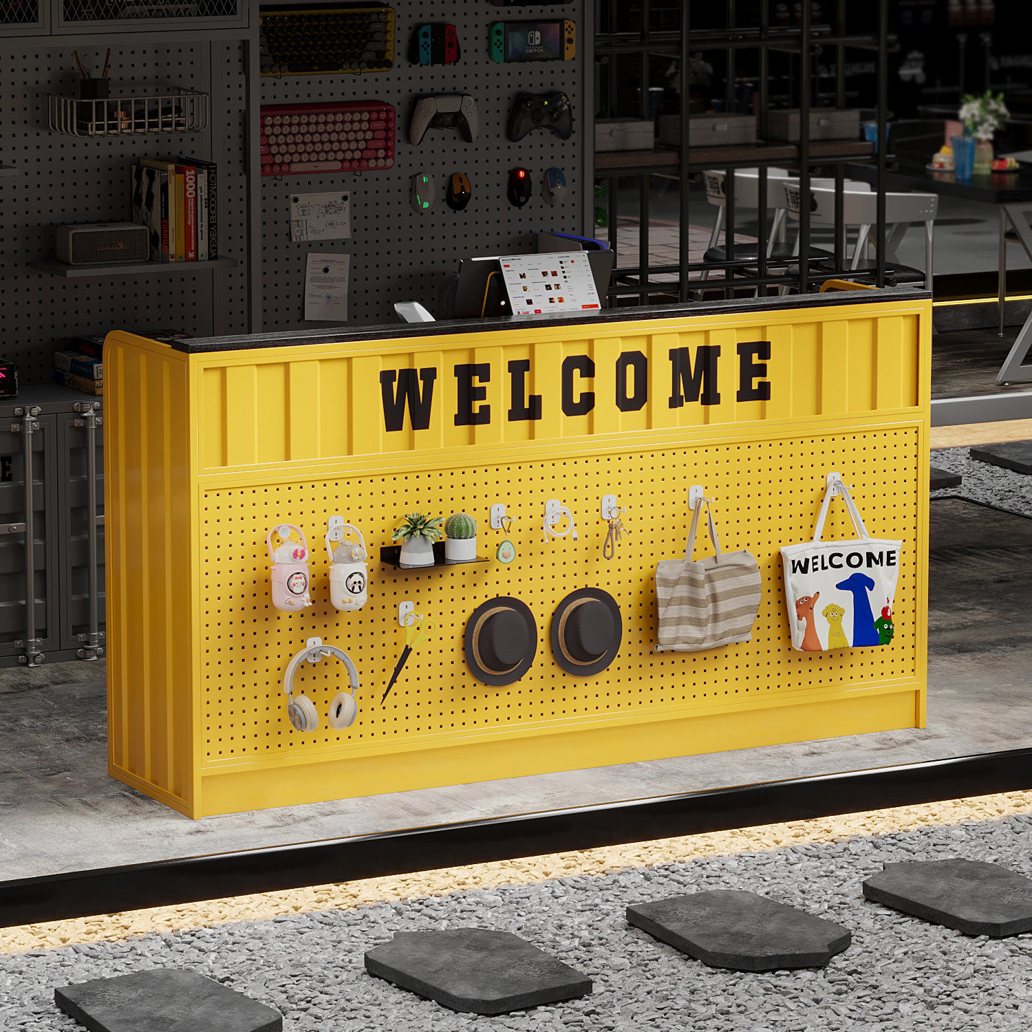 吧台收银台店铺小型柜台奶茶店潮玩店洞洞板展示工业风前台接待台