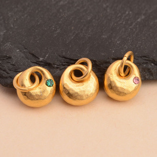 古法沙金镶嵌金坨坨锤纹福袋锁包diy手链手绳挂件小提溜坠子配件