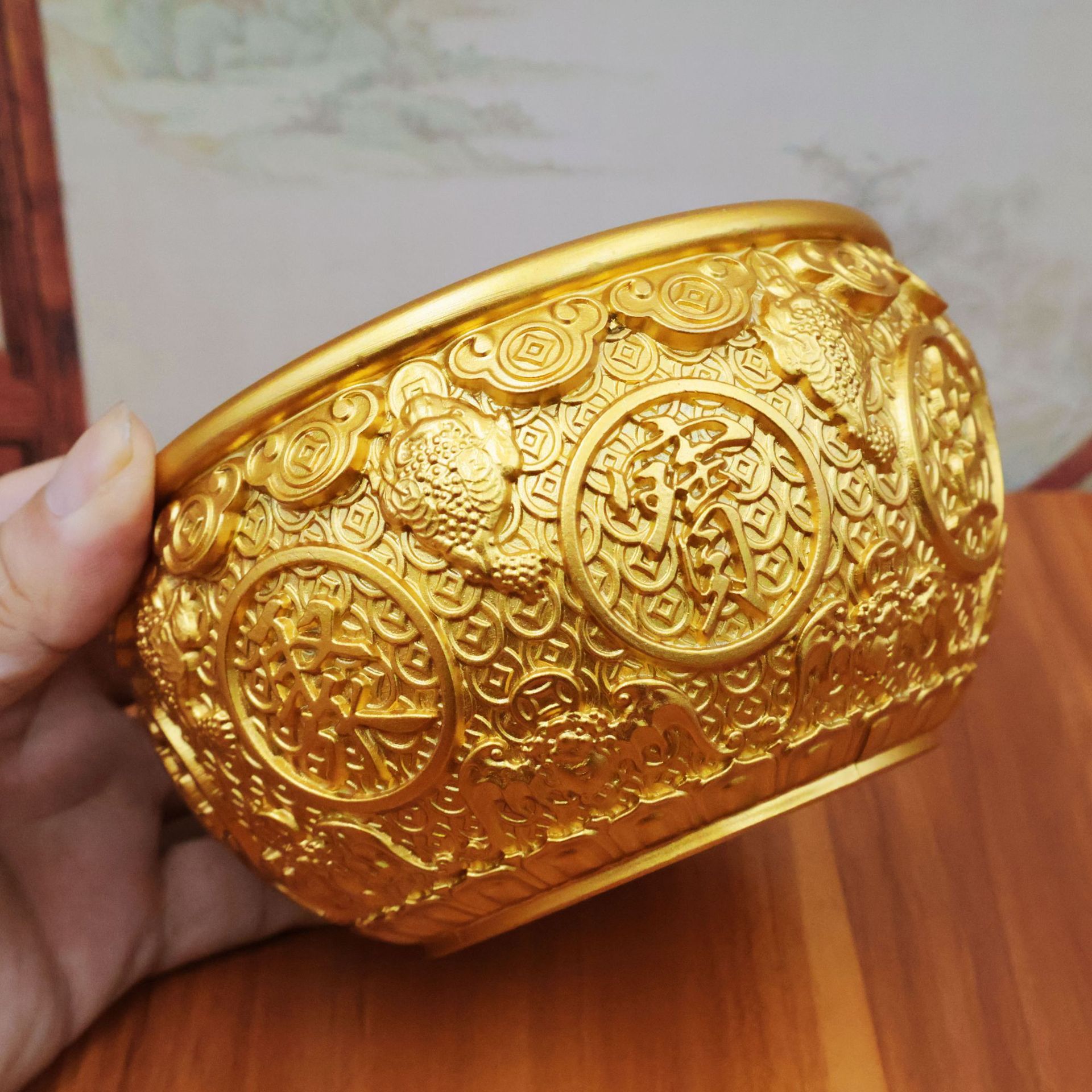 黄铜金蟾聚宝盆摆件香炉招财摆件居家客厅五路财神聚宝盆存钱罐