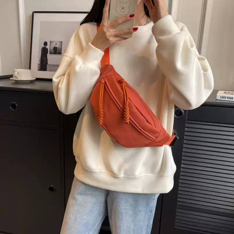 帆布休闲单肩女2025新款潮牌斜挎包夏天运动胸包小众百搭ins腰包