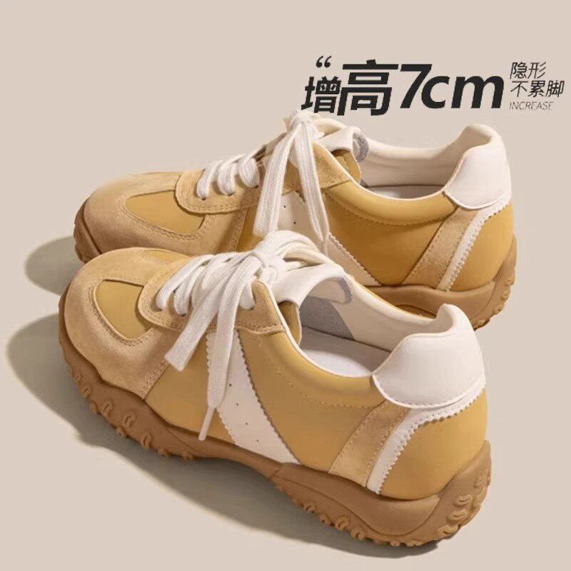 内增高7CM真皮德训鞋女鞋2026春夏新款厚底运动休闲小个子阿甘鞋