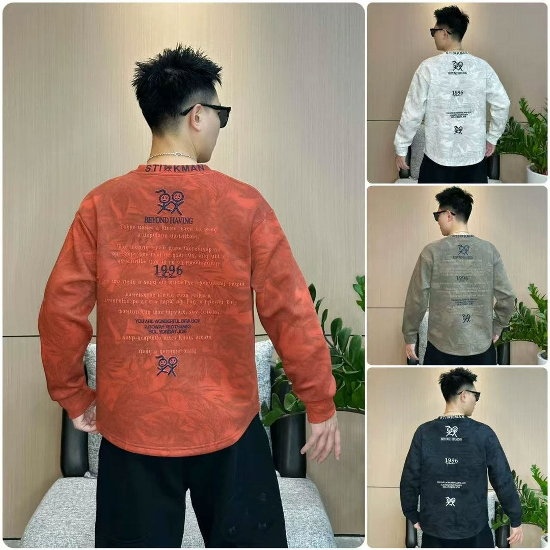 潮牌火柴人图案刺绣男士卫衣长袖