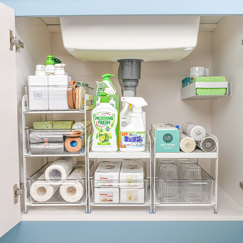 浴室柜下水槽置物架抽拉式洗手盆台下收纳架厕所卫生间柜内分层架