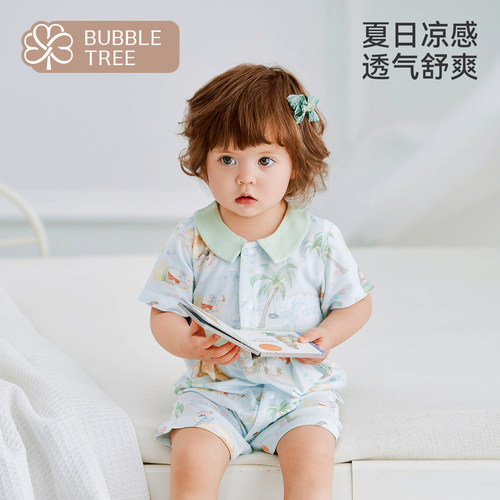 bubble tree婴儿连体衣夏季新生儿衣服宝宝短袖直襟哈衣爬服透气