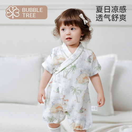 bubble tree新生婴儿薄款衣服小月龄宝宝短袖夏季款连体衣爬爬服