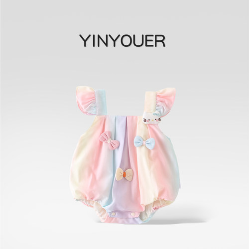 婴儿夏装吊带哈衣百天周岁礼服