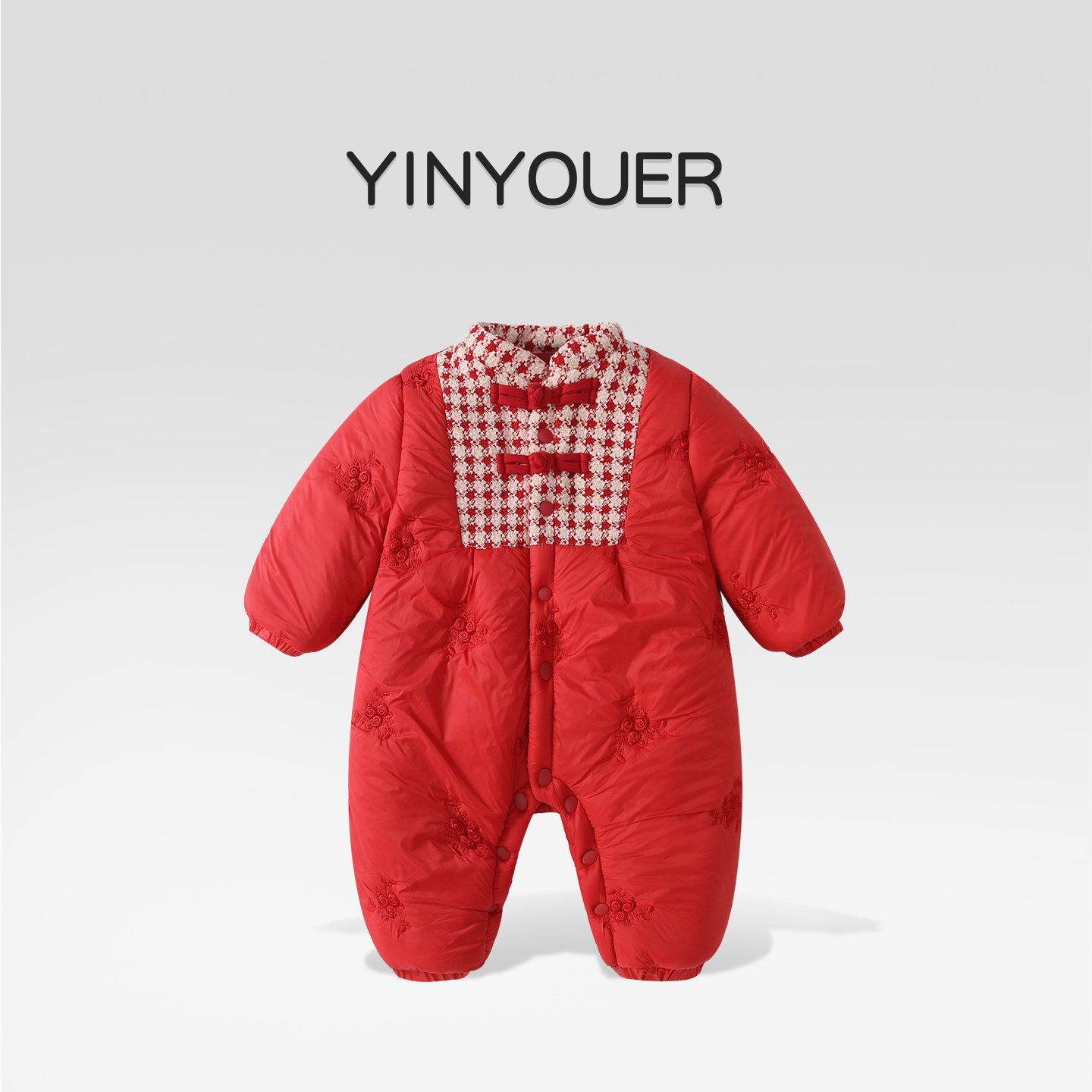 婴儿冬季加绒连体衣红色拜年服
