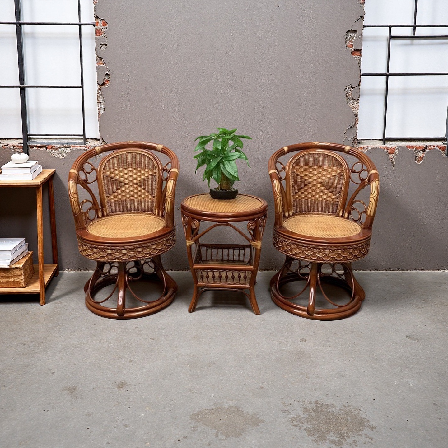 真藤椅三件套阳台桌椅茶几组合