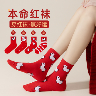 本命年属马红袜子女中筒袜卡通马可爱抗菌四季新年好运袜子礼盒装