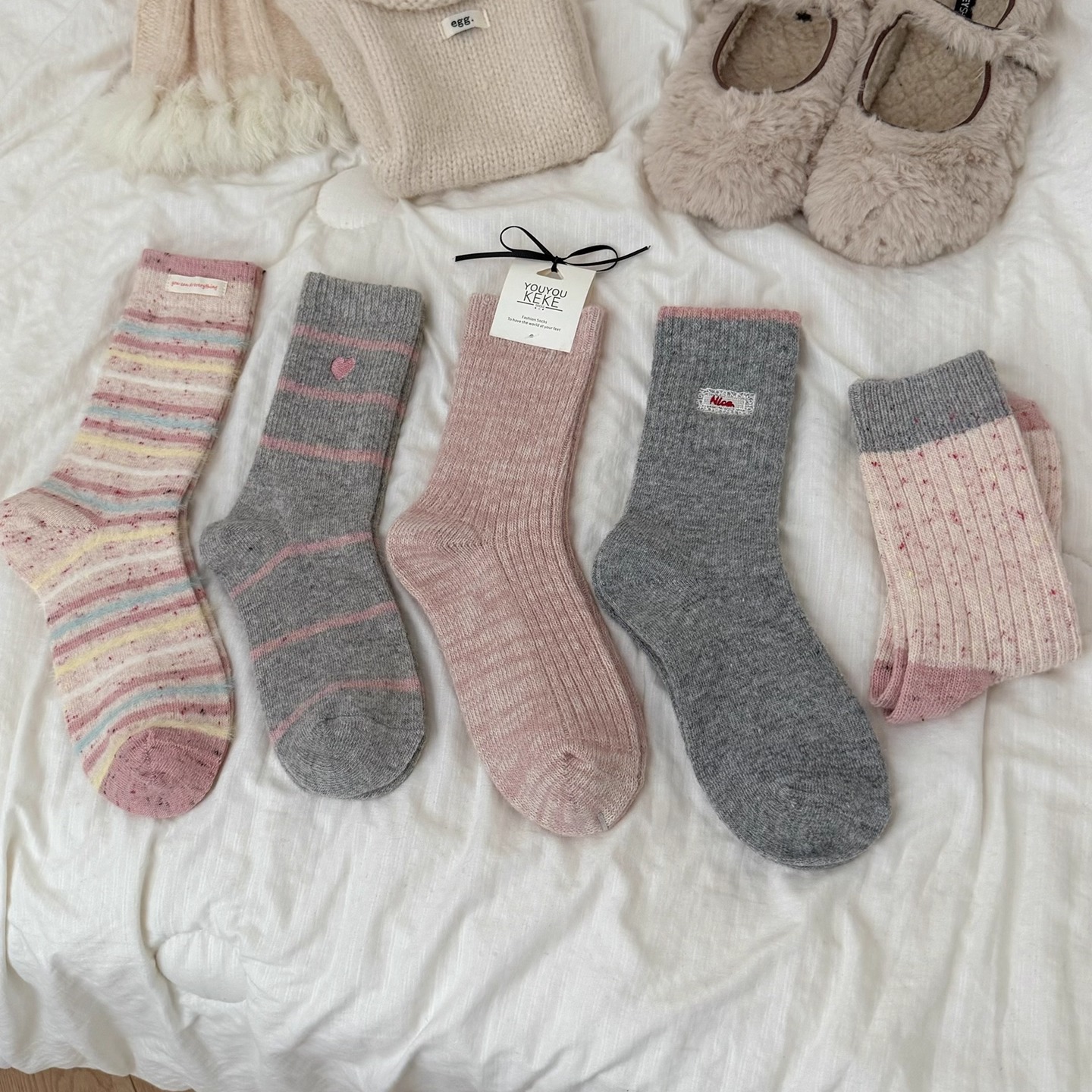 秋冬加厚保暖条纹中筒袜