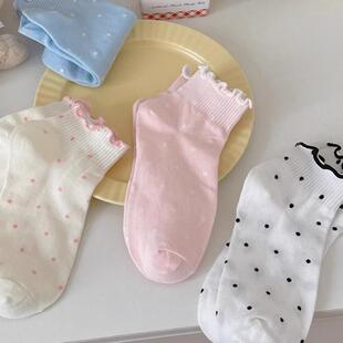 木耳边袜子女棉质夏季 春秋波点少女ins潮可爱透气低帮袜 短袜薄款