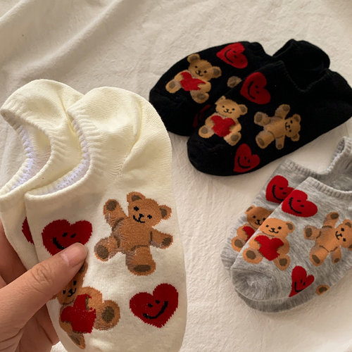 袜子女短袜春夏季薄款防滑日系ins潮浅口船袜可爱小熊韩国隐形袜