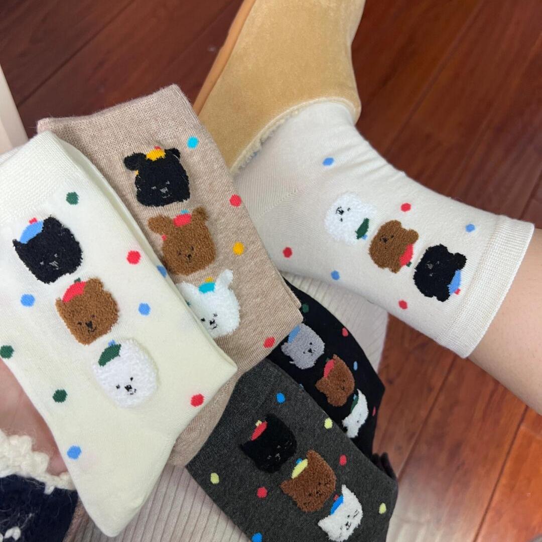 可爱卡通小熊袜子女中筒袜