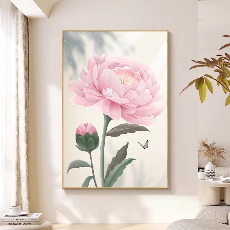 客厅牡丹花装饰画花开富贵花卉花朵艺术壁画落地式沙发背景墙挂画图片
