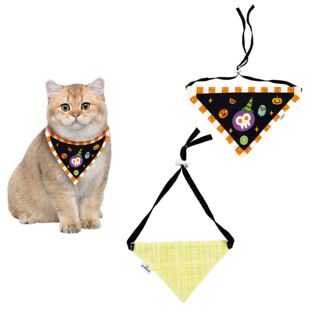 万圣节宠物三角巾按扣印花骷髅路障小型犬猫咪狗三角形口水巾