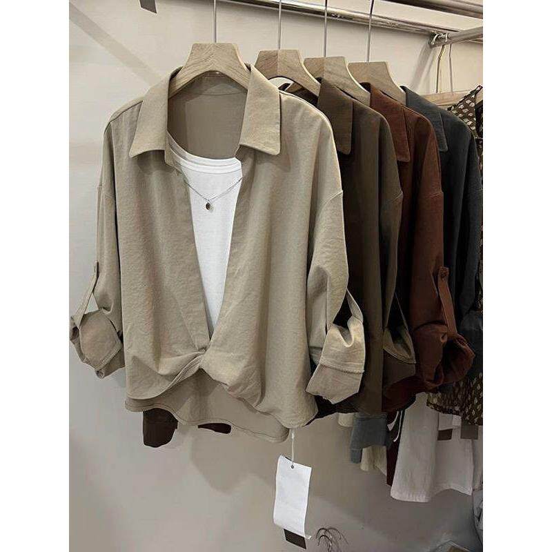 polo领假两件长袖衬衫女2024早秋季新款减龄漂亮别致洋气上衣女