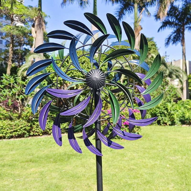 热销户外铁艺风车花园别墅庭院装饰工艺四层彩虹风车旋转摆件