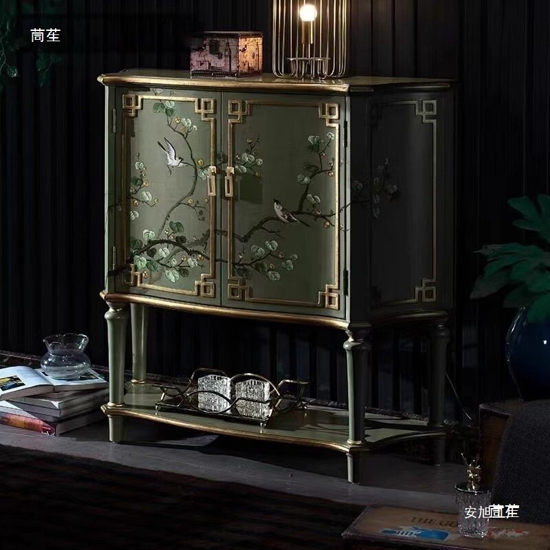 美式复古餐边柜做旧彩绘欧式装饰柜玄关柜角柜新古典边柜客厅储物
