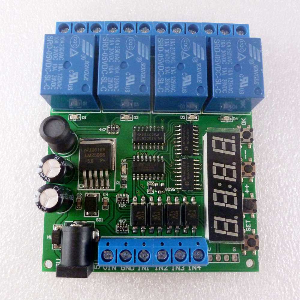 DC 5V 9V 12V 24V 4路通道数码管多功能延时LED时间定时继电器