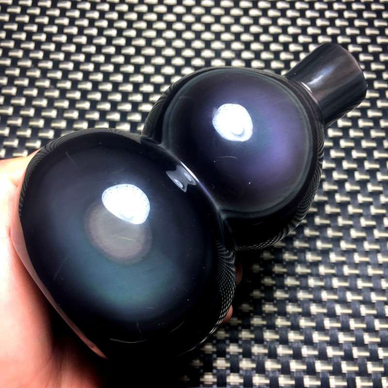 天然黑曜石葫芦摆件 大号葫芦彩眼 家居摆件光眼好 实物