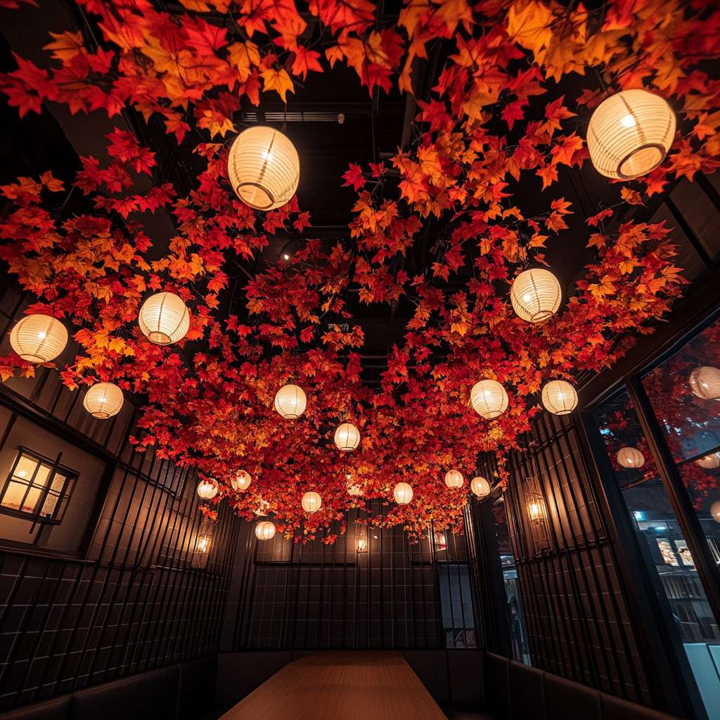 仿真枫叶吊顶装饰花藤红树叶烧烤店天花板顶部假绿植氛围顶部遮丑
