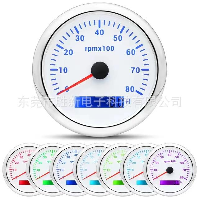 85mm转速表多色背光带小时计3000-8000RPM速比可调1-300