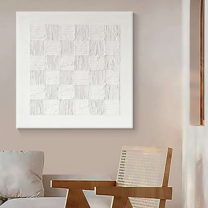抽象手绘油画装饰画客厅玄关餐厅卧室肌理画方格极简几何方块挂画图片